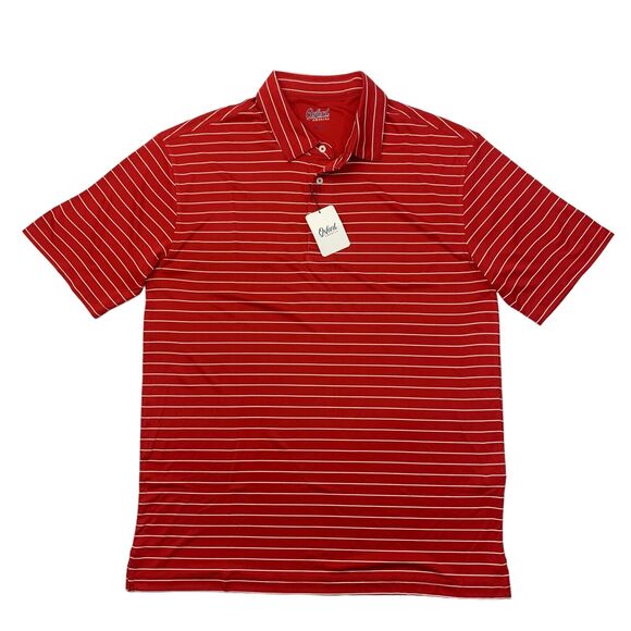 Oxford America Polo Shirt Mens L Large Cardinal Red Striped Performance Golf - Picture 1 of 9